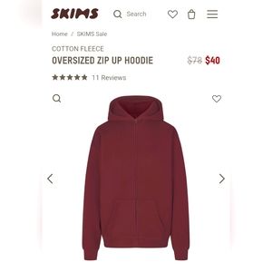 SKIMS Oversized Zip up  Cotton Fleece Hoodie